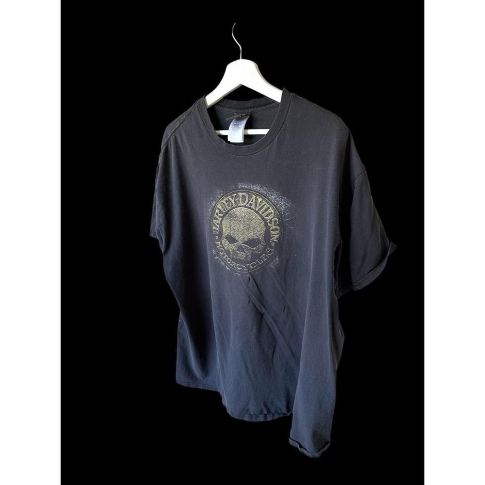 Vintage Y2K Harley Davidson Skull Black T Shirt Men's XXL Biker Thrashed *flaws